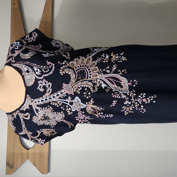 J. Jill Navy Embroidered Bohemian Floral Cotton Relaxed Midi Dress - Size Medium - Picture 8 of 15